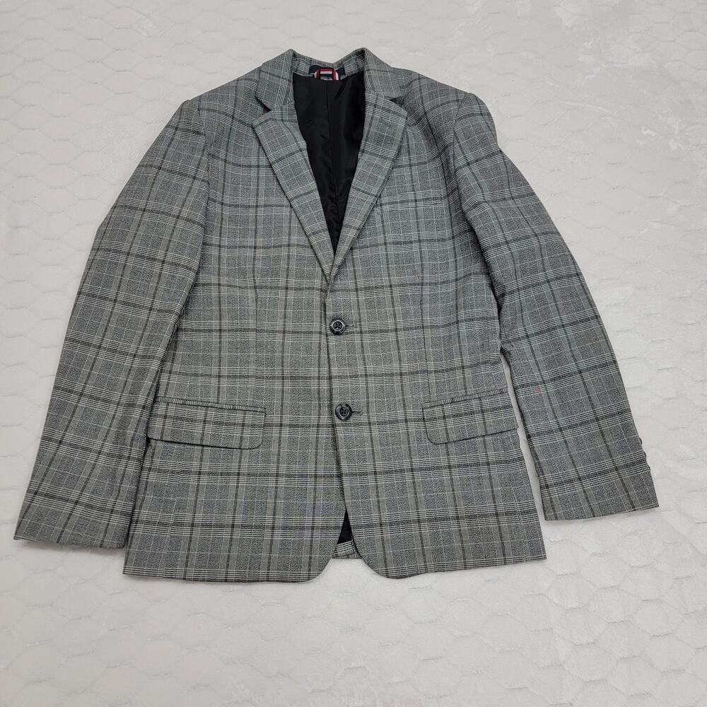 Tommy Hilfiger Boys 12 THFlex Stretch Blazer Jacket Gray Glen Plaid Sport Coat